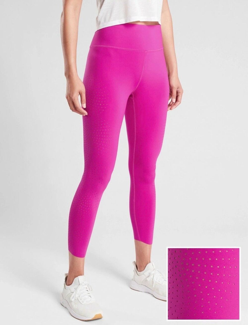 Athleta Velocity Laser Cut Capri Tight - Size M - Pink High Rise Running Yoga